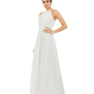 NEW | Mac Duggal 12496 Pleated Halter Neck Flowy Gown White 10